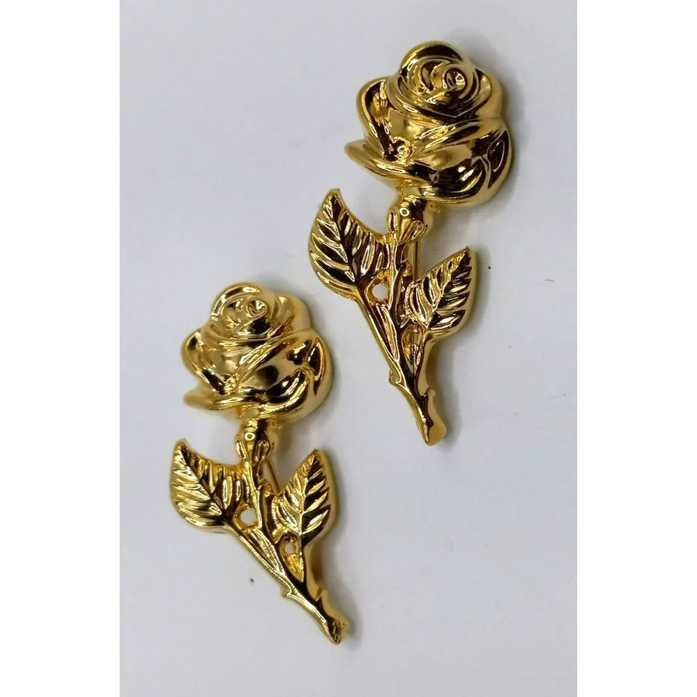 Lot of 2 Petite Vintage Gold‎ Tone Rose Flower Lapel Pins